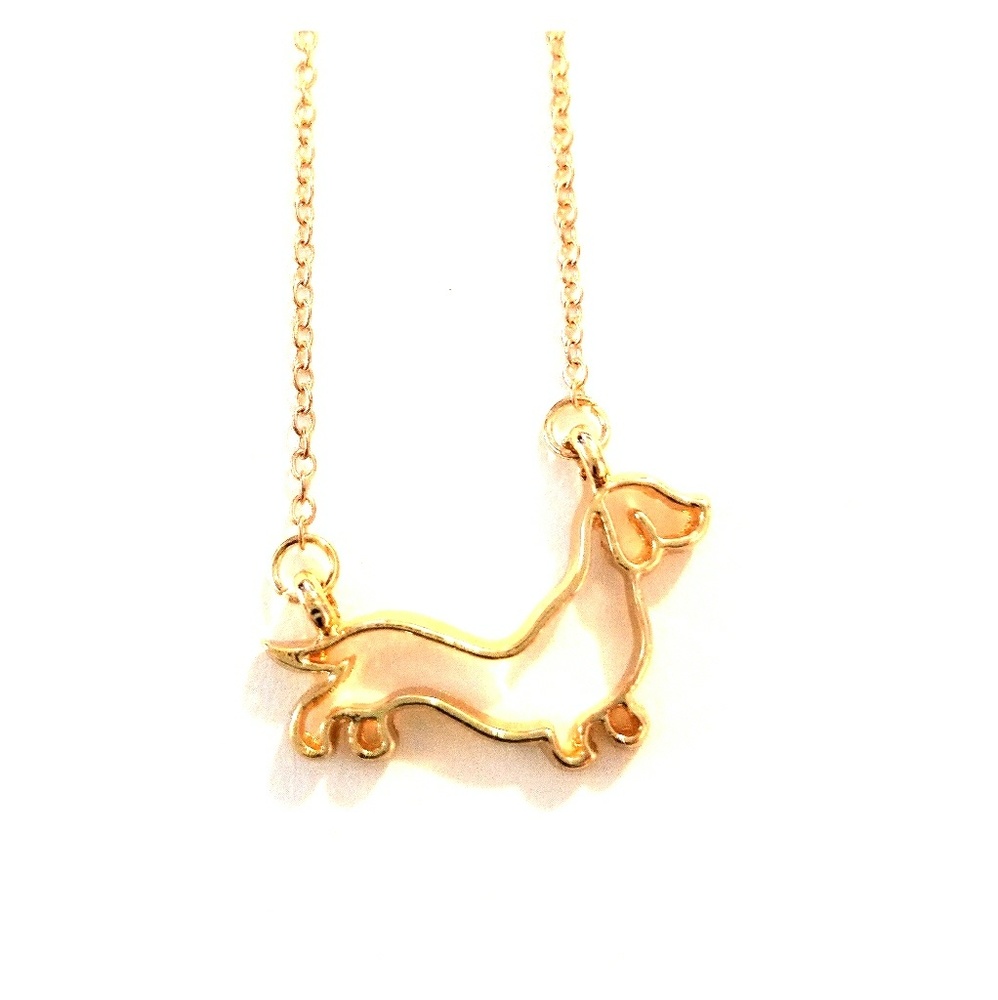 Yellow gold plated doxie, weiner dog necklace