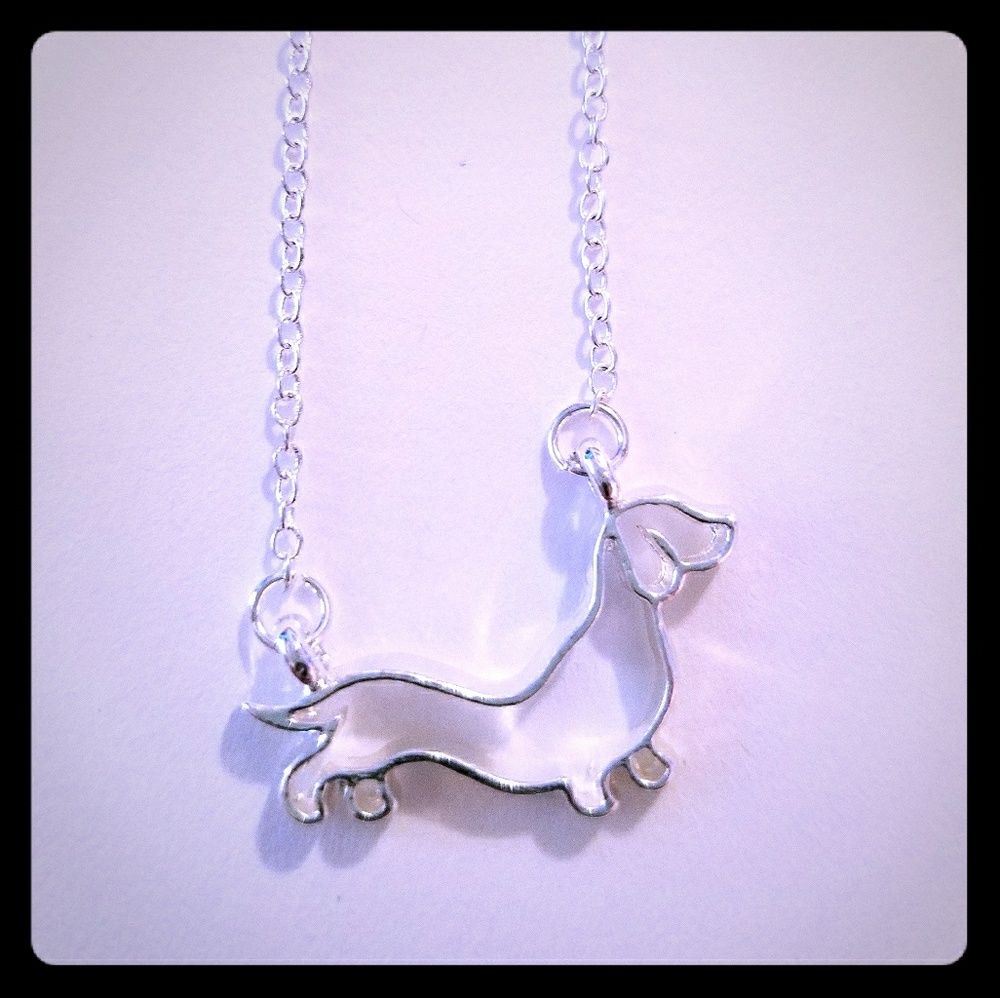 Silver plated puppy, doxie, weiner dog necklace