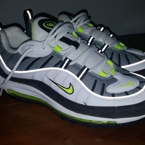 Nike Air Max 98 white, black, gry, neon, size 12.5