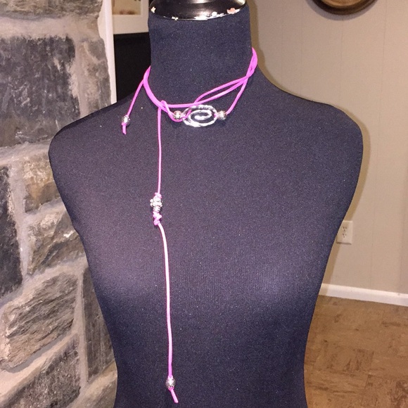 2X HOST PICK Pink Suede Wrap Tie Choker Necklace - Picture 2 of 7