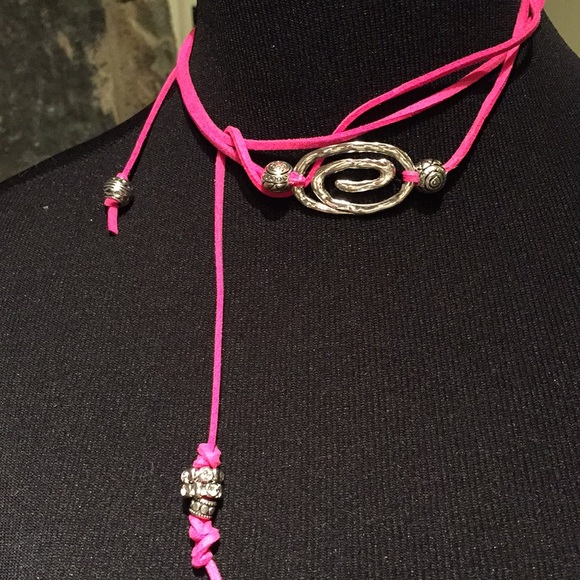 2X HOST PICK Pink Suede Wrap Tie Choker Necklace - Picture 3 of 7