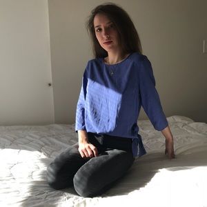 100% Silk Blue Tie Blouse