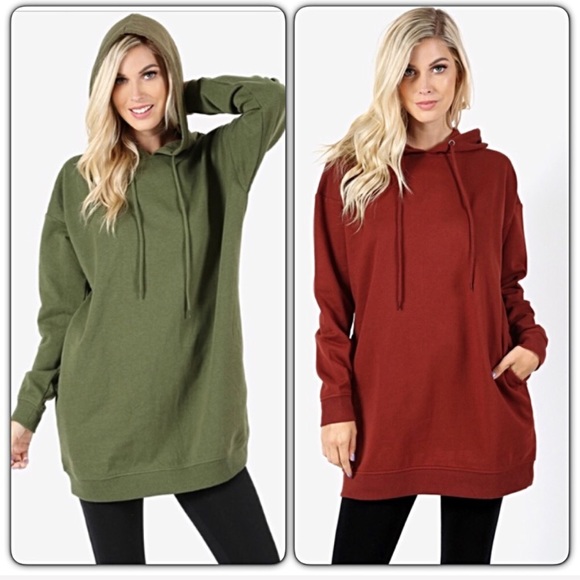 Extra Long Olive Tunic Hoodie Sweatshirt sold - Picture 2 of 6