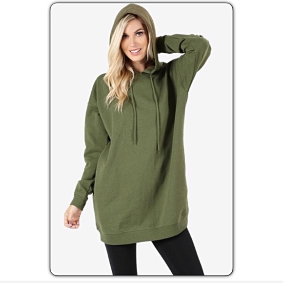 Extra Long Olive Tunic Hoodie Sweatshirt sold - Picture 3 of 6