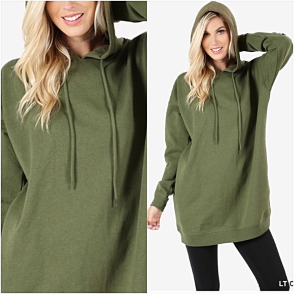 Extra Long Olive Tunic Hoodie Sweatshirt sold - Picture 6 of 6