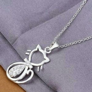 Silver Plated Cat Charm Necklace