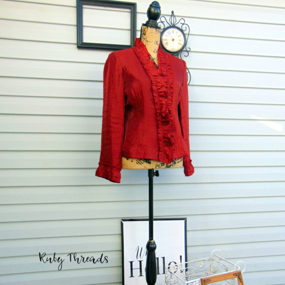 Ruby Red Ruffle Front Blazer Jacket SIZE 6