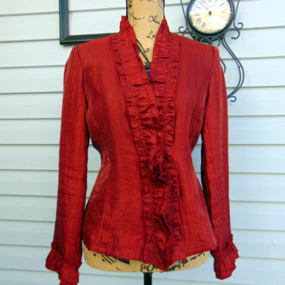 Ruby Red Ruffle Front Blazer Jacket SIZE 6 - Picture 2 of 8