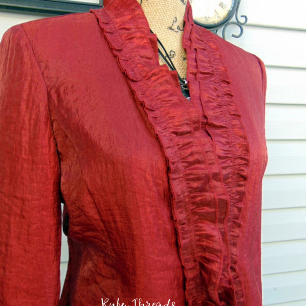 Ruby Red Ruffle Front Blazer Jacket SIZE 6 - Picture 5 of 8
