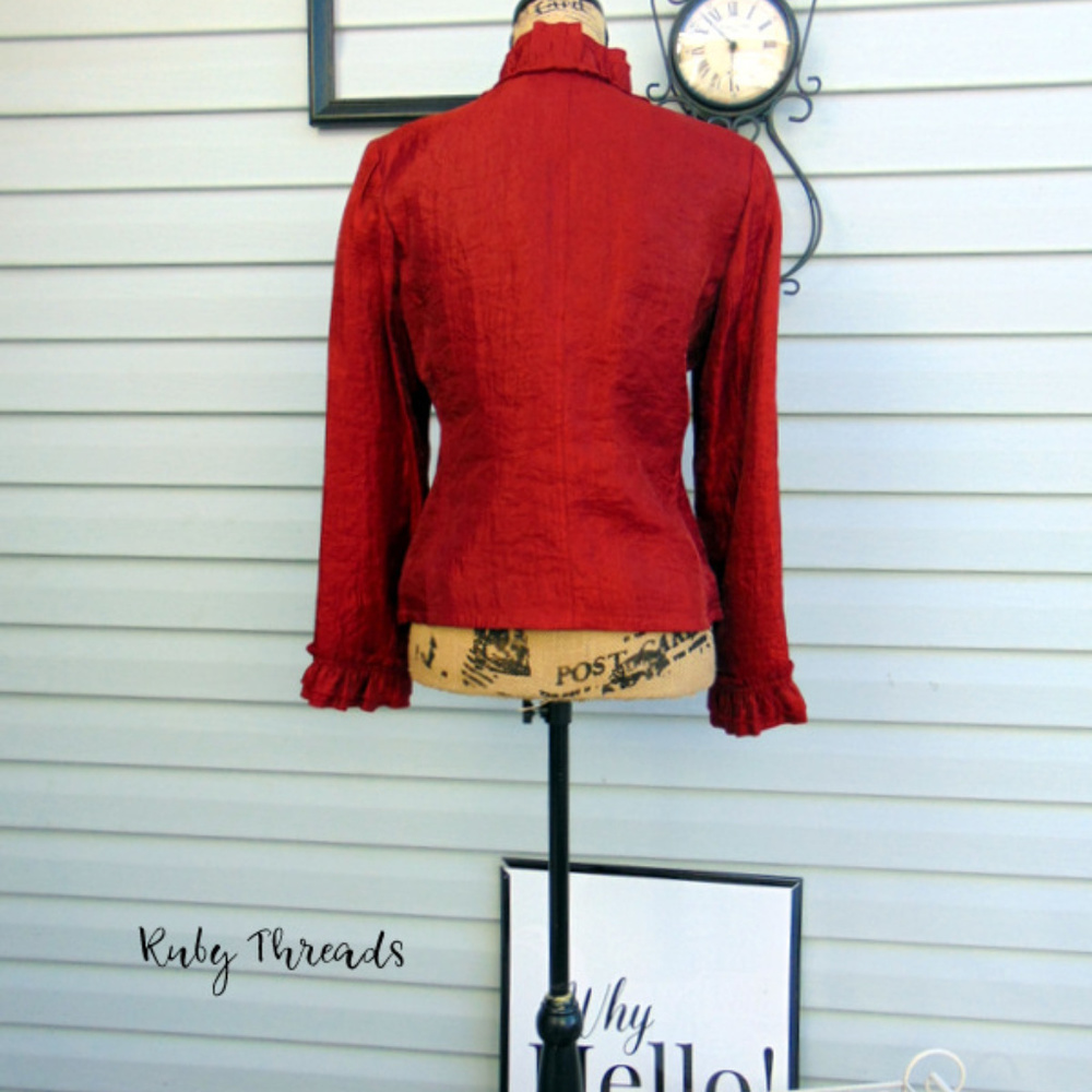 Ruby Red Ruffle Front Blazer Jacket SIZE 6 - Picture 7 of 8