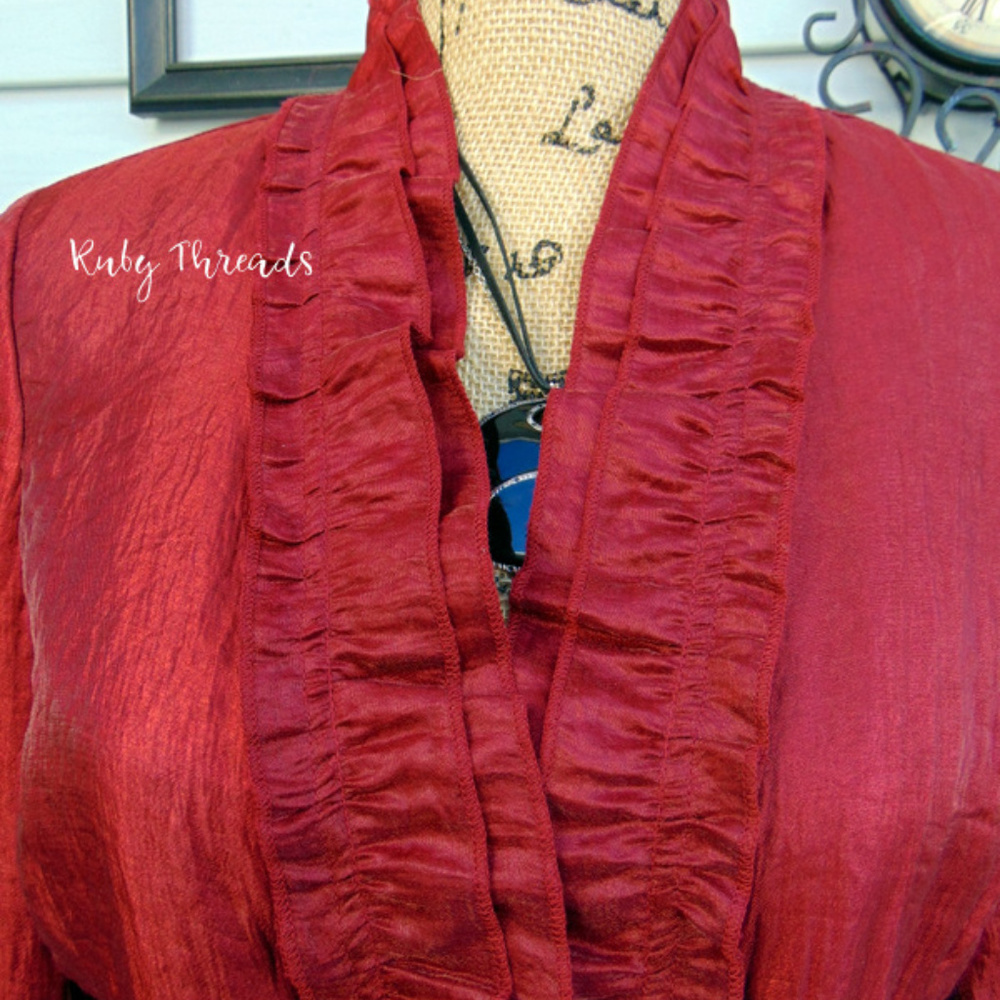 Ruby Red Ruffle Front Blazer Jacket SIZE 6 - Picture 4 of 8