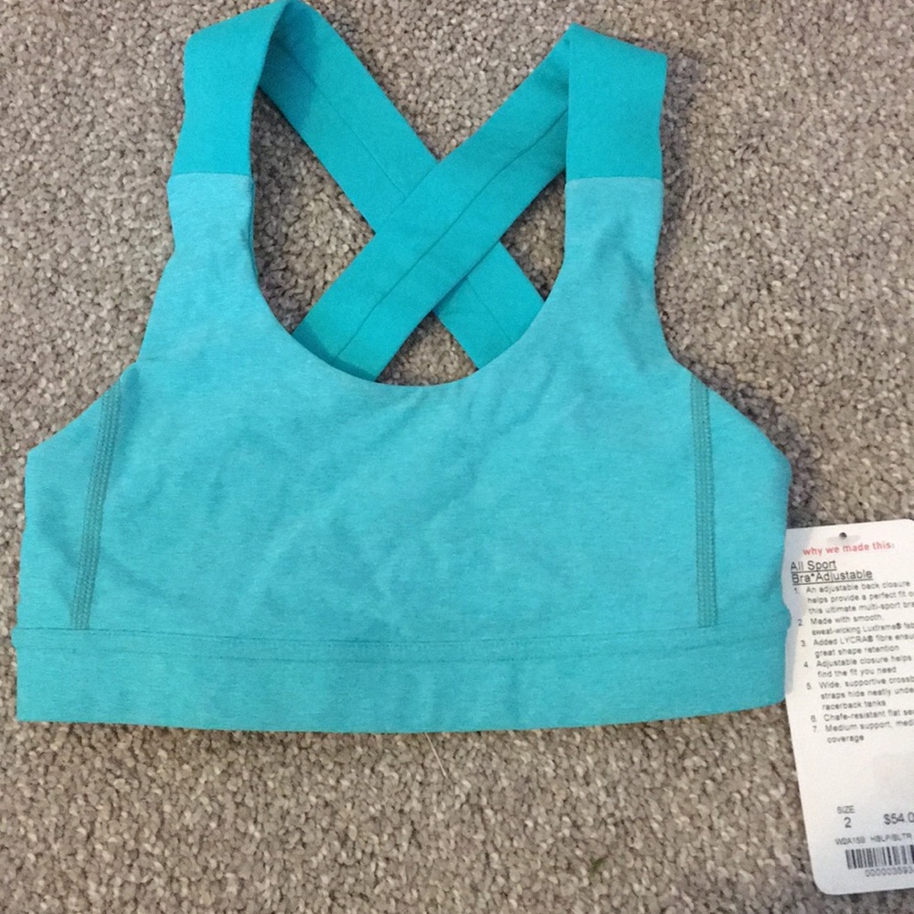 nwt Lululemon All Sport adjustable bra, teal as 2