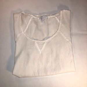 White Scoop-neck Linen Cap Sleeve Shirt