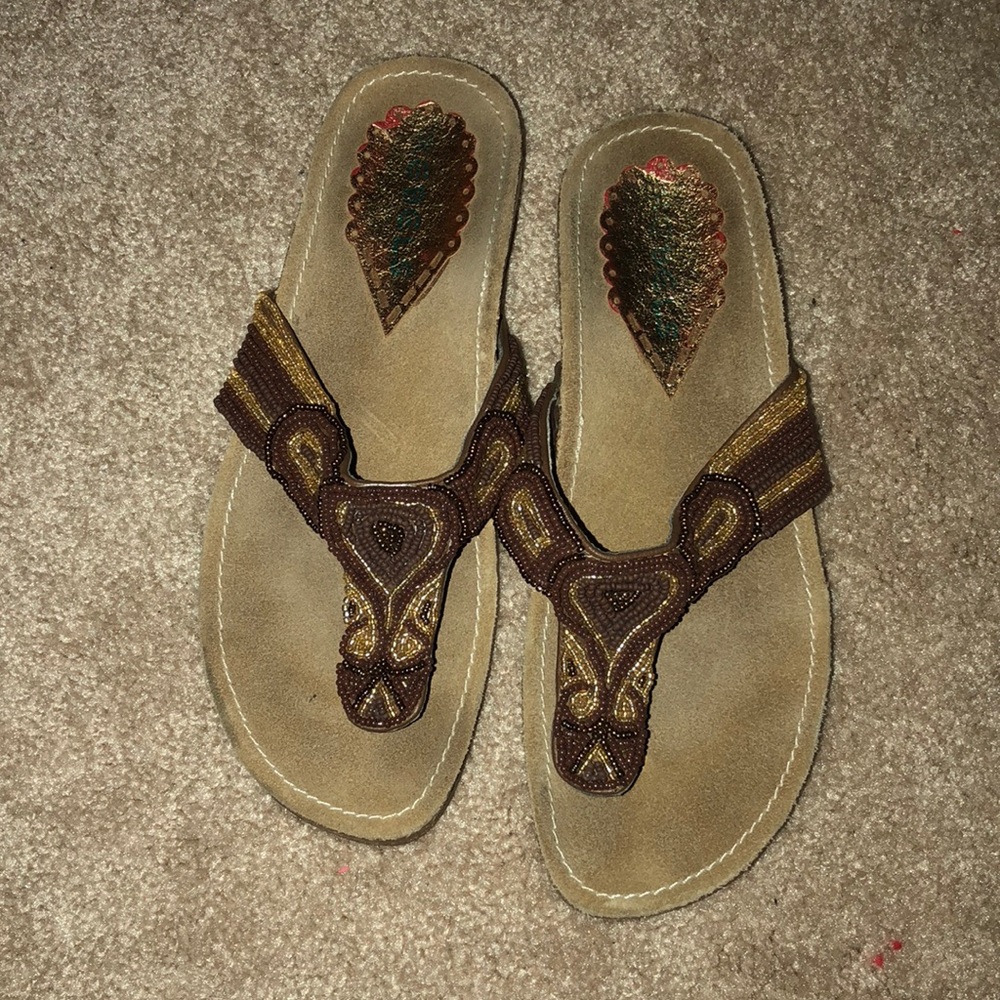 Rebel’s brown beaded sandals