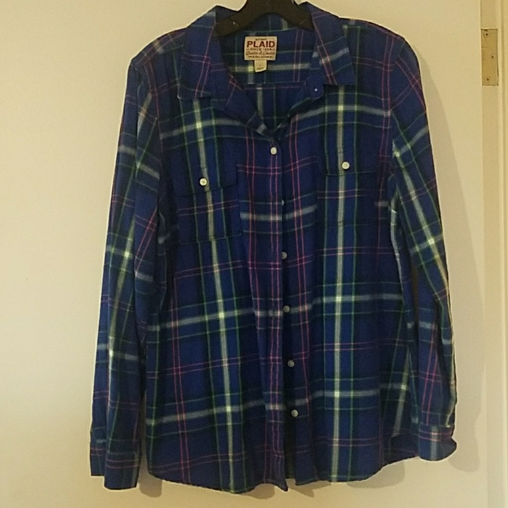 Old Navy plaid flannel blue L