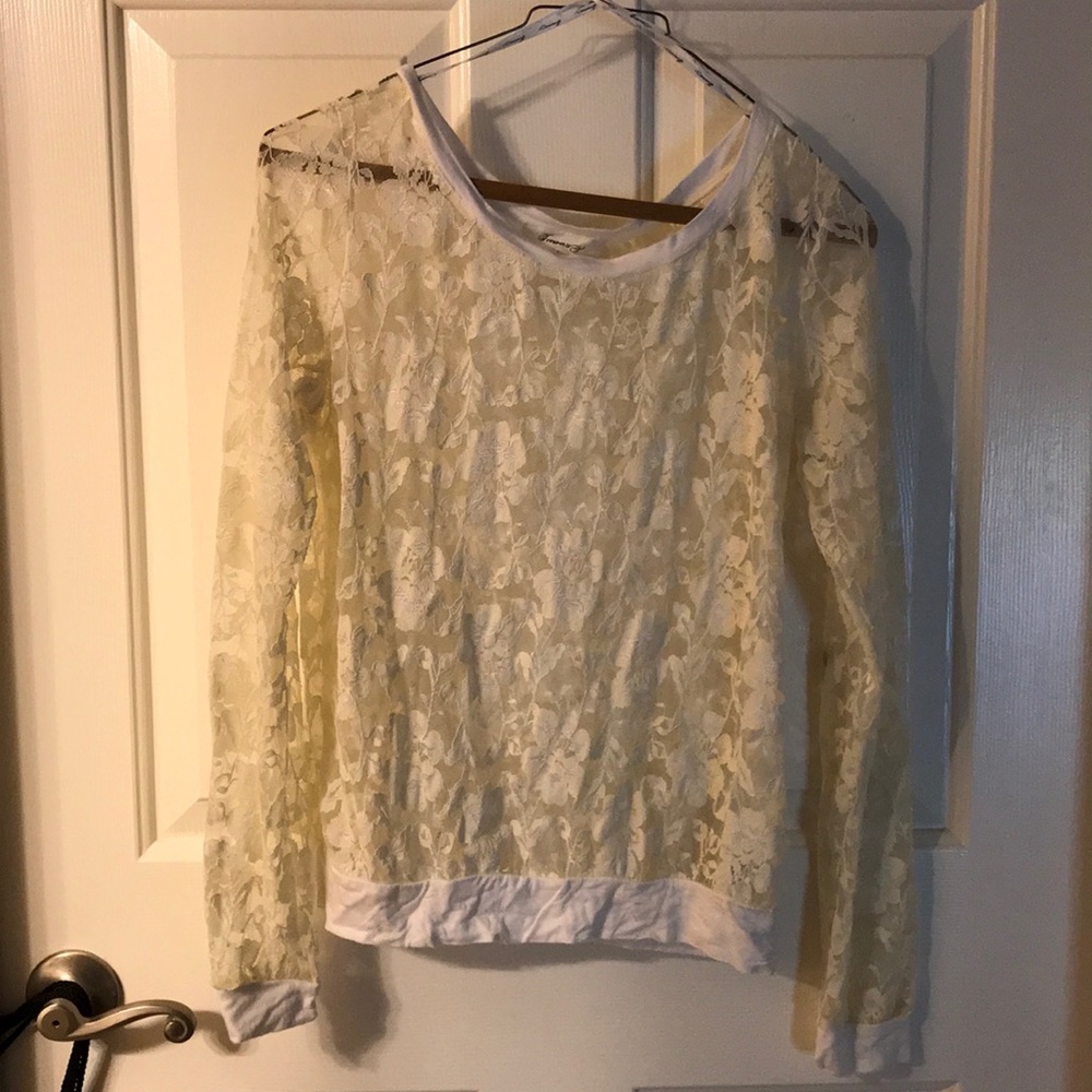 long sleeve cream lace top