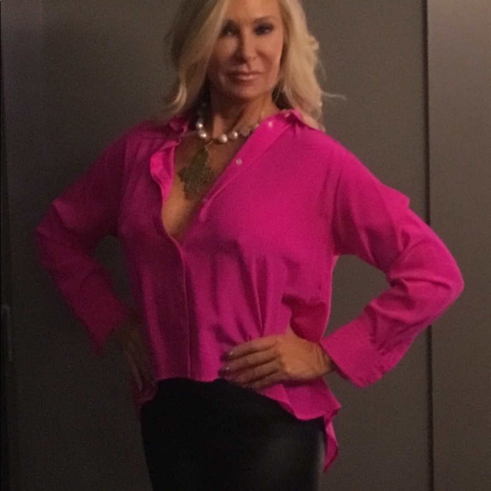 Amanda Uprichard Fushia Asymmetrical Silk Top