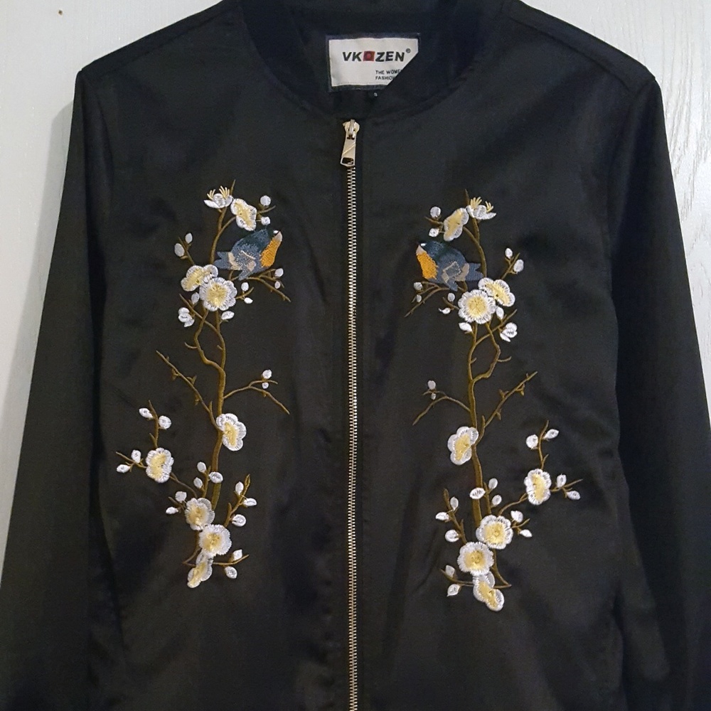 Embroidery Cherry Blossom Harajuku Bomber Jacket