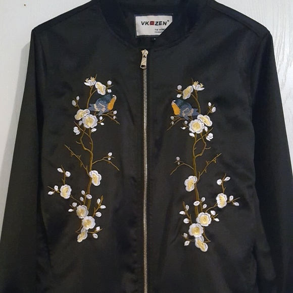 Vkozen Jackets & Blazers - Embroidery Cherry Blossom Harajuku Bomber Jacket