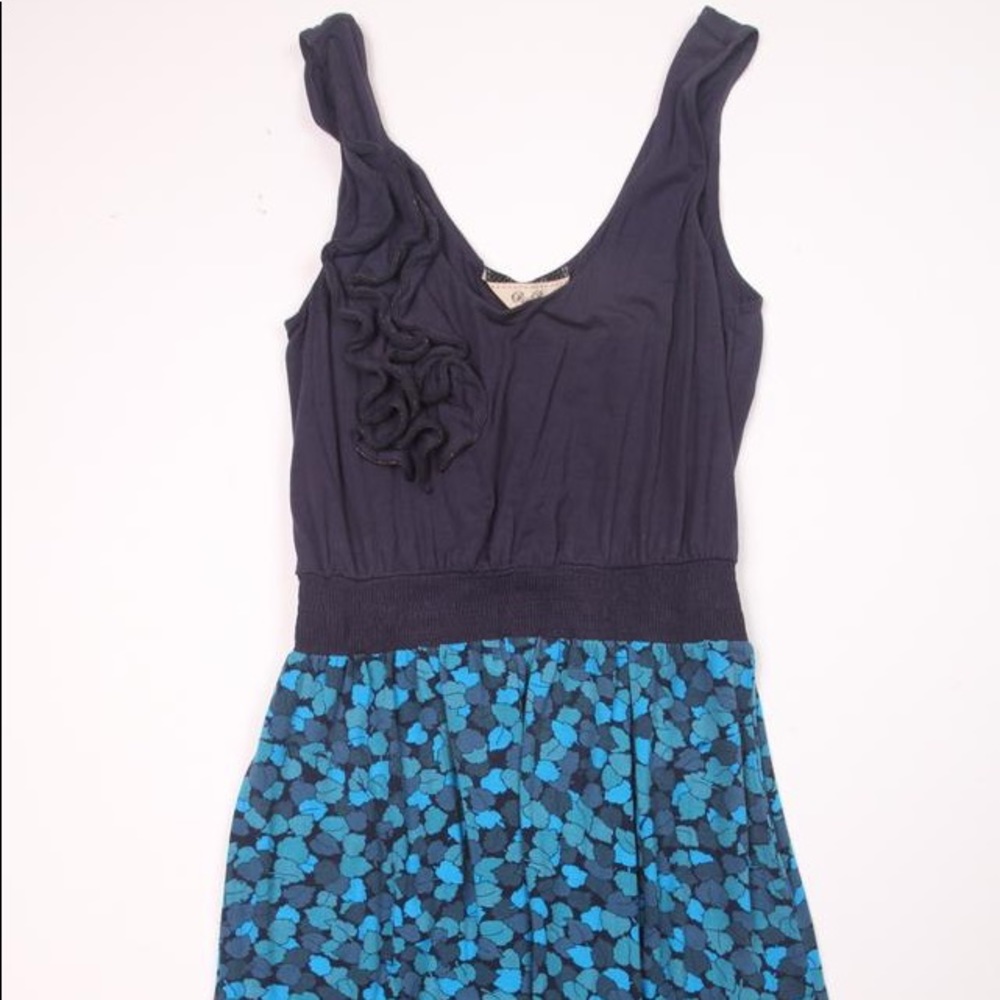 [Anthropologie] Navy & Green Leaves Dress