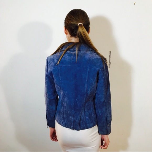 VINTAGE BLUE SUEDE LEATHER BUTTON JACKET S - Picture 3 of 8