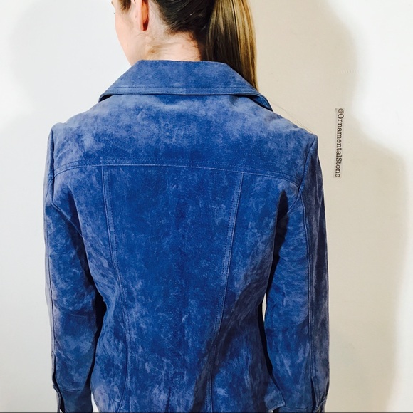 VINTAGE BLUE SUEDE LEATHER BUTTON JACKET S - Picture 4 of 8