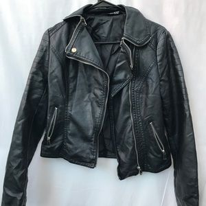 Cropped faux leather Moto jacket