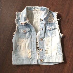 Nordstrom Denim Vest, Blue Vest, Distressed Vest