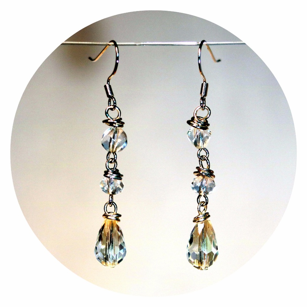 Three-tiered Crystal Drop Earrings (Wire Wrapped)