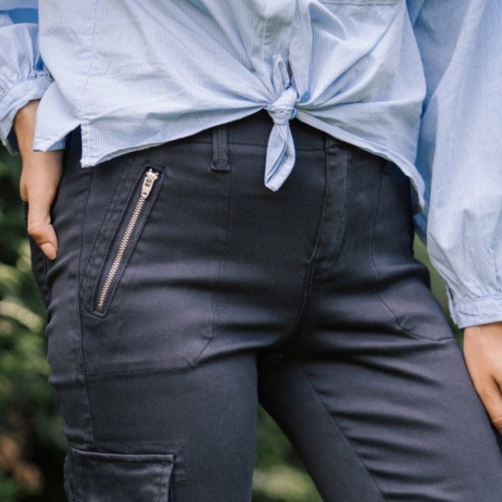 Level 99 Sateen Cargo Pants in Blue. 28