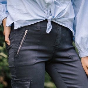 Level 99 Sateen Cargo Pants in Blue. 28