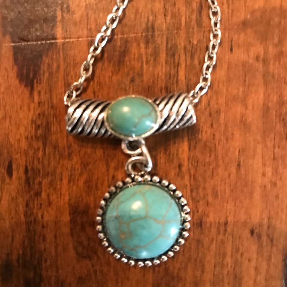 Turquoise Silver Pendant Boho Necklace