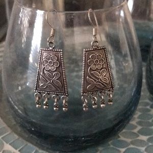 Sterling Silver 925 Flower Dangle Hook Earrings