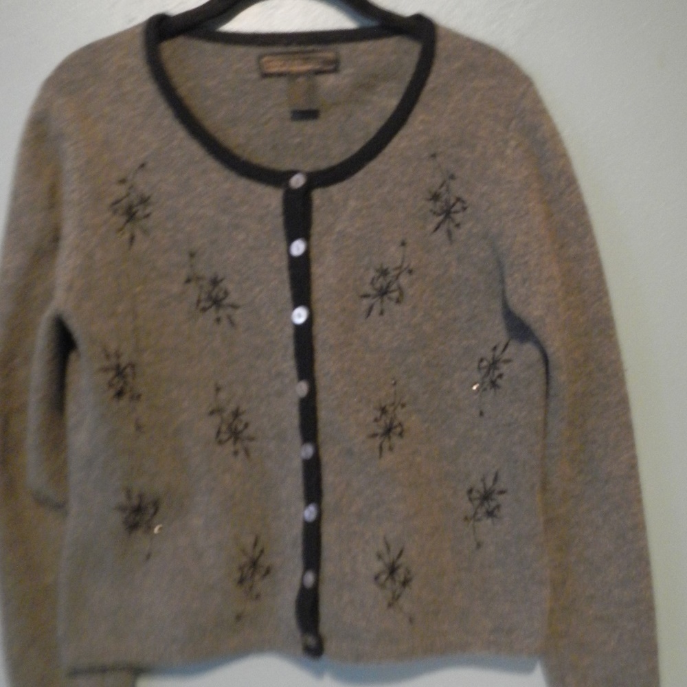 Gray wool embellished cardigan