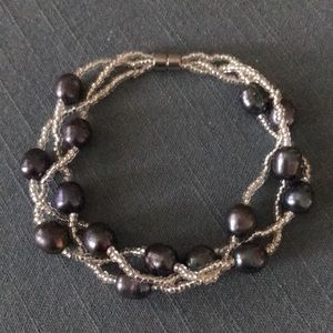 Freshwater Pearl Bracelet with Silver Weave Beads