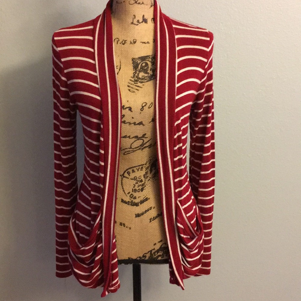 Red and white striped cardigan