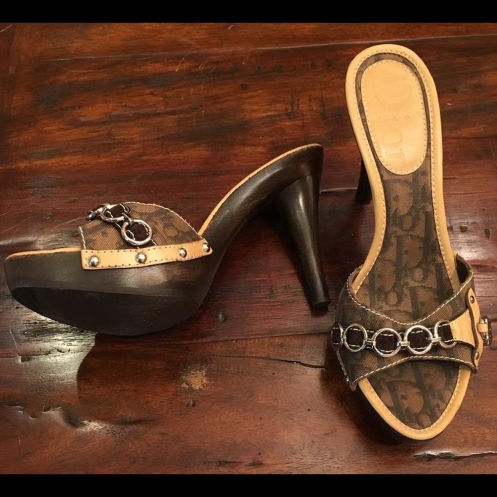 Dior Heart Locket Tan Mules