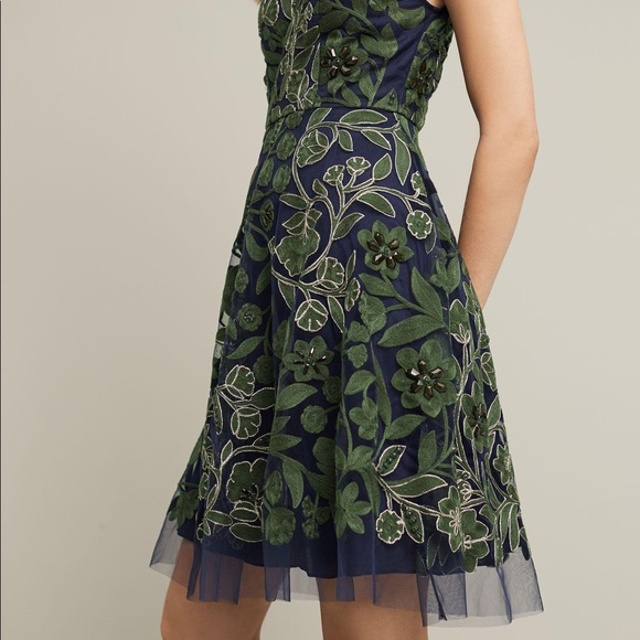 🚩SOLD Embroidered Fern Cocktail Dress by Anthro - Picture 4 of 4