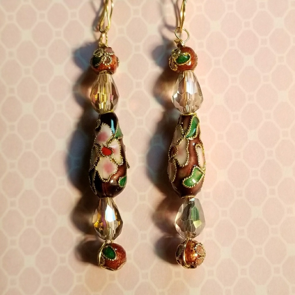 #0181 Cloisonne'and Swarovski Crystal Earrings