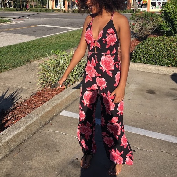 Floral Cut Out Jumpsuit - Picture 1 of 3