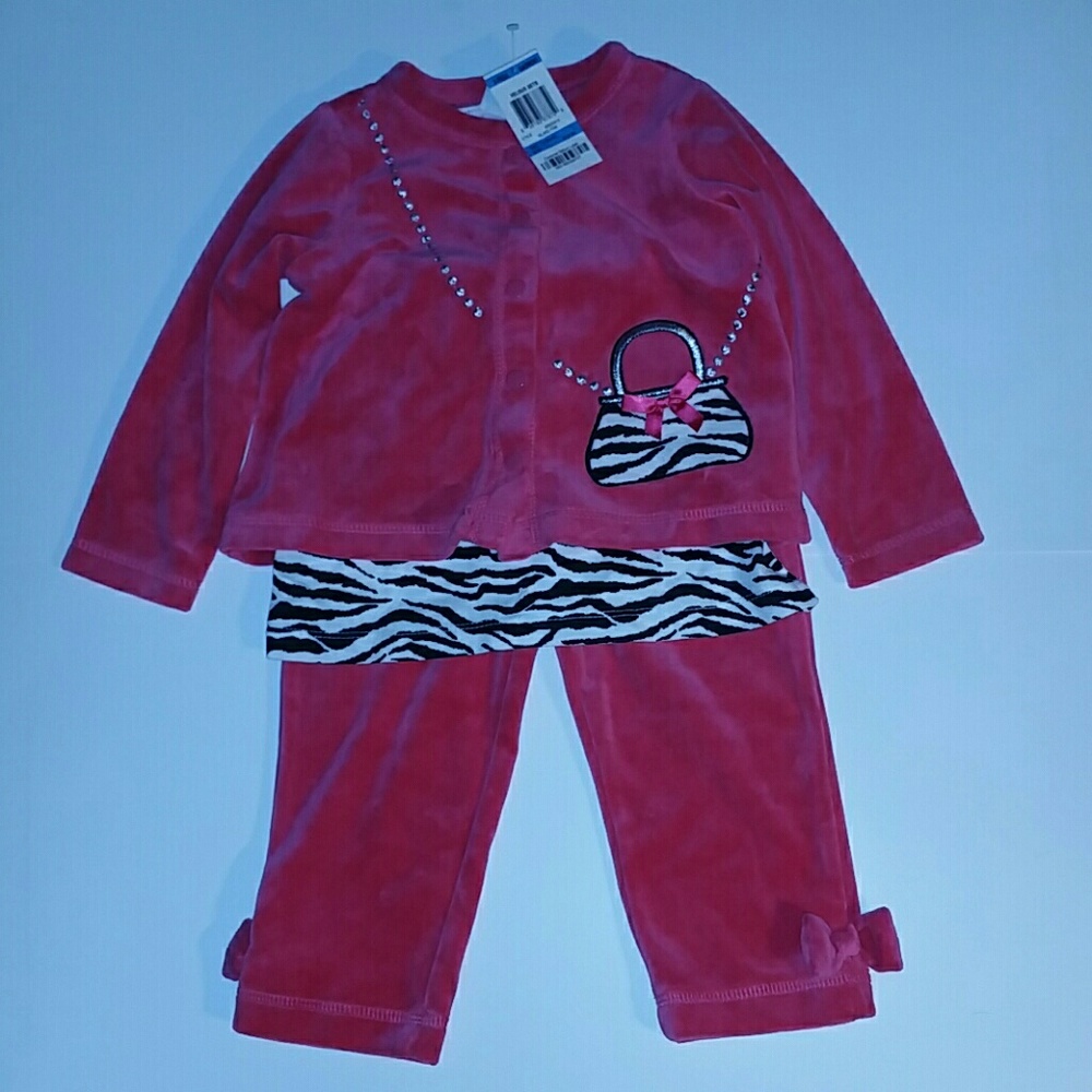 CUTE 3 PC VELOUR SET PURSE & ZEBRA BOWS ACCENT NEW