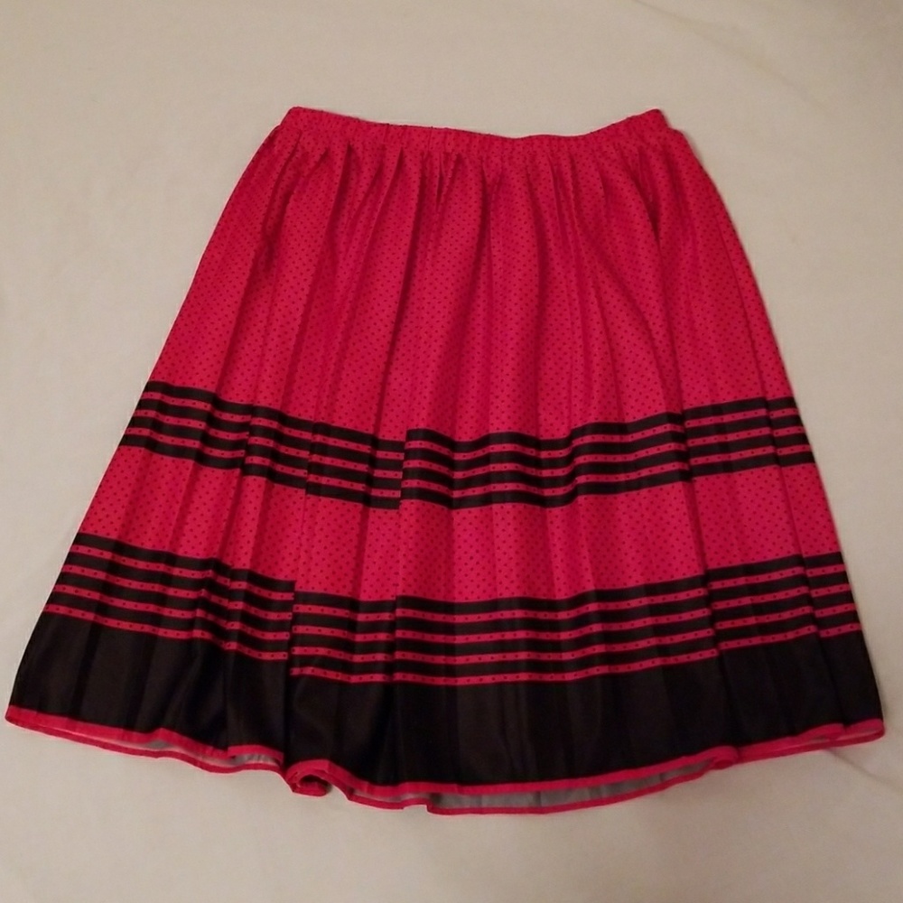 Red polka dot skirt with stripes