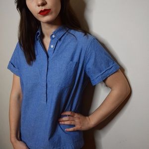 J. Crew Blue Short Sleeve Chambray Button Up