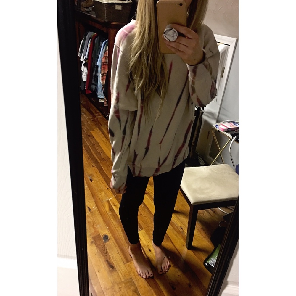 UO Tan + Tie Dye Oversized Crewneck Sweatshirt