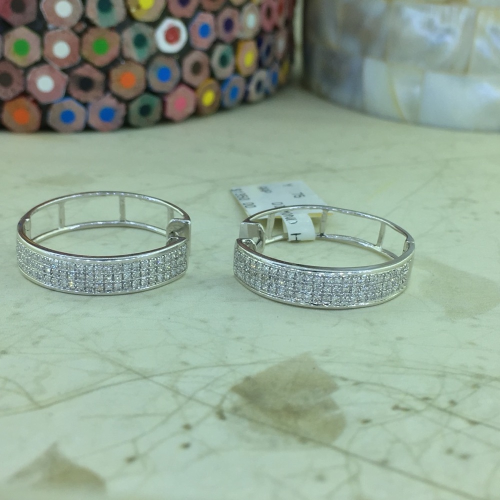 Women 10K Gold Micro Pave Set Diamond Hoop Earring - Picture 2 of 6