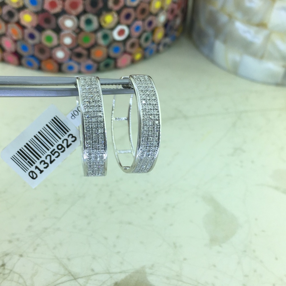 Women 10K Gold Micro Pave Set Diamond Hoop Earring - Picture 5 of 6