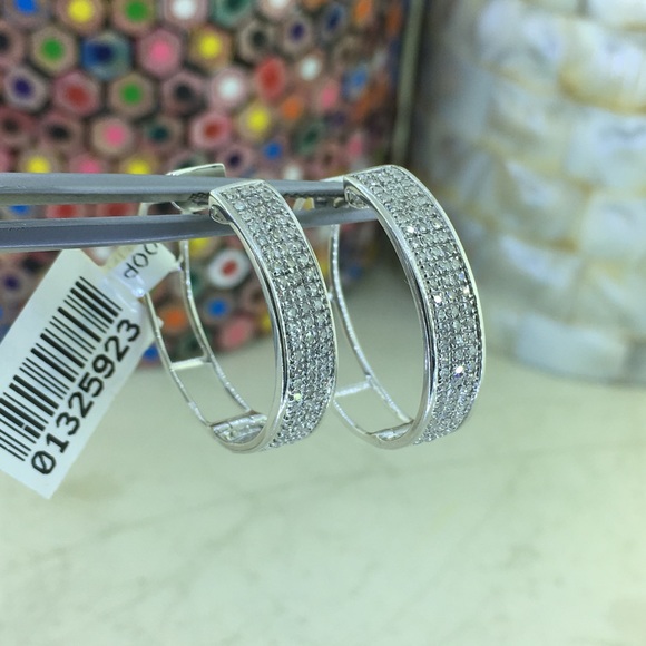 Women 10K Gold Micro Pave Set Diamond Hoop Earring - Picture 4 of 6