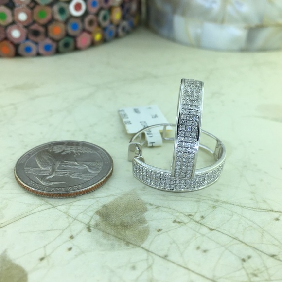 Women 10K Gold Micro Pave Set Diamond Hoop Earring - Picture 3 of 6