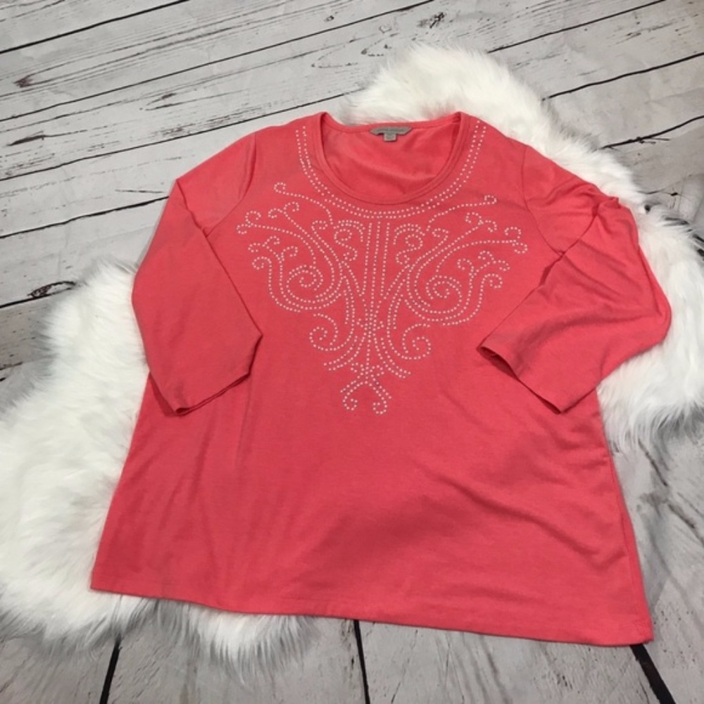 Laura Ashley petite XL Coral top w bead design