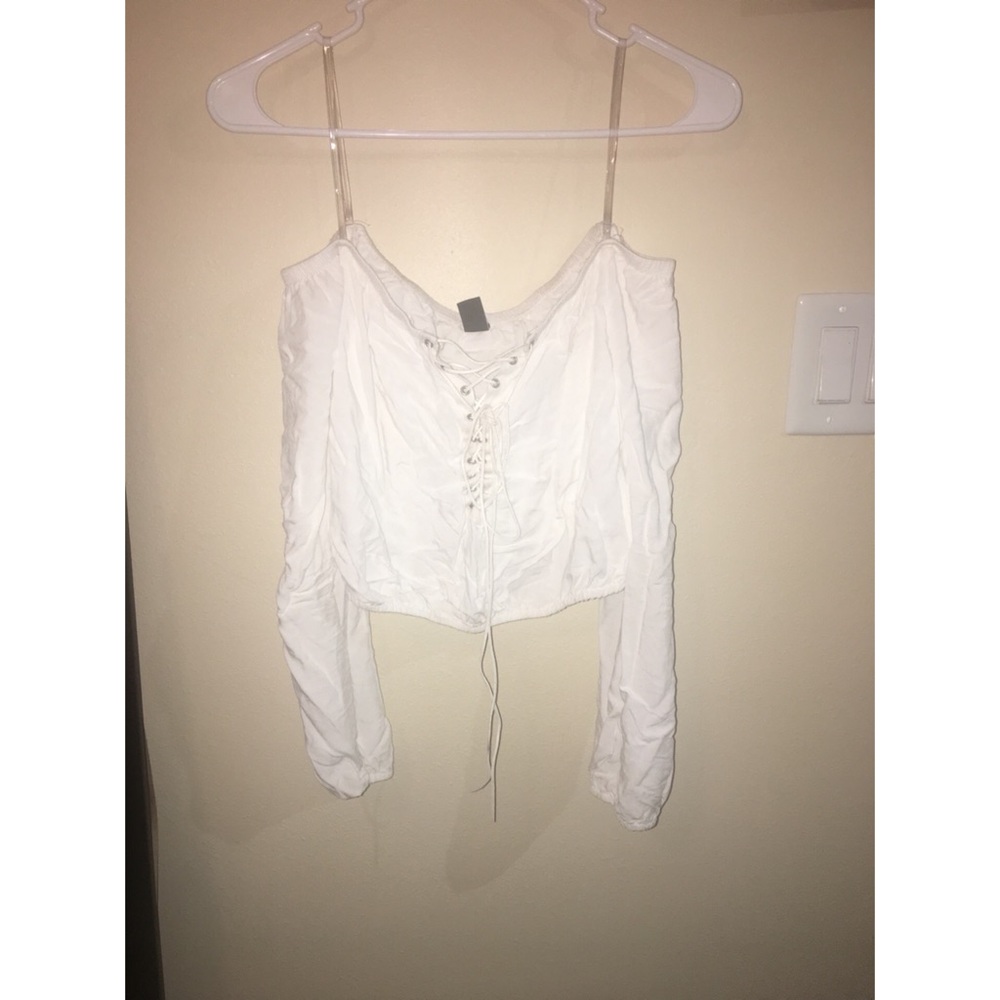 Over the shoulder white crop top
